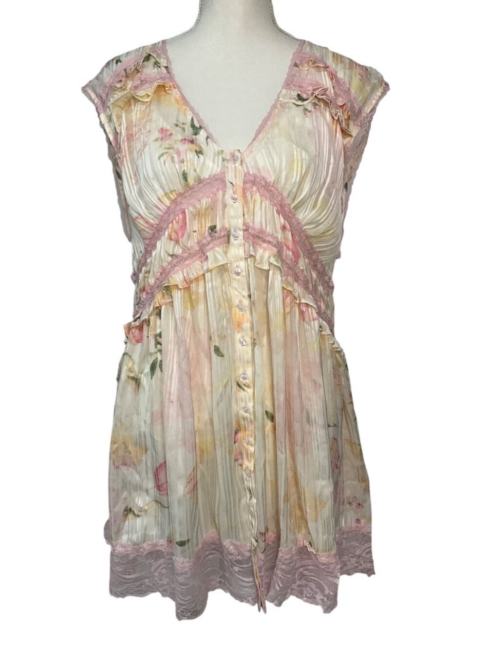 Free People Spring Fling Mini Dress in Tea Combo Medium New Womens Lace Boho - Picture 4 of 16